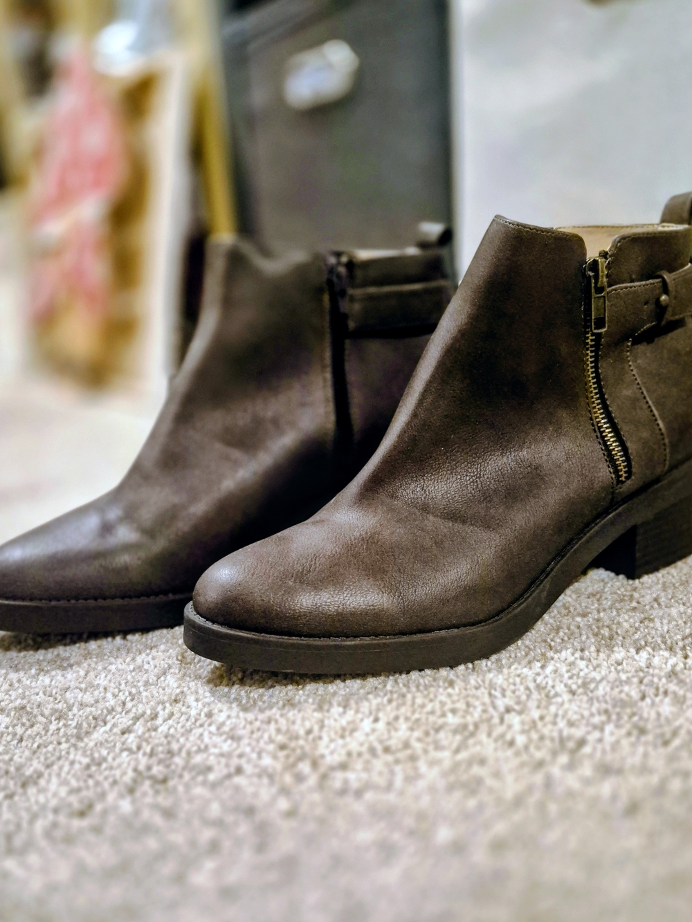 Life Stride Dark Brown Side-Zip Ankle Booties with Buckle